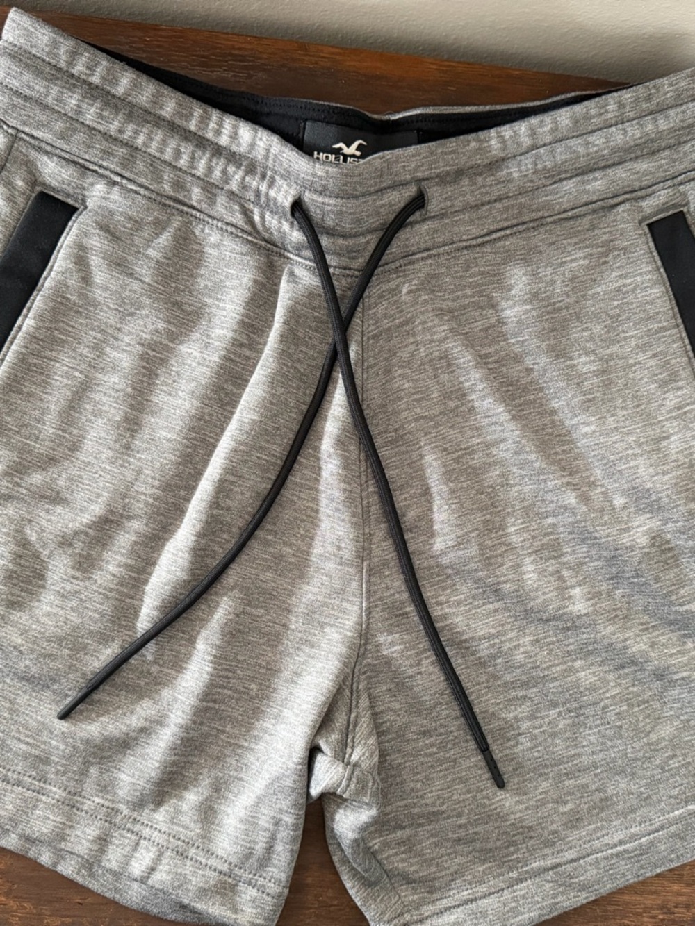Hollister Men's Heather Gray Athletic Drawstring Shorts with Black Trim